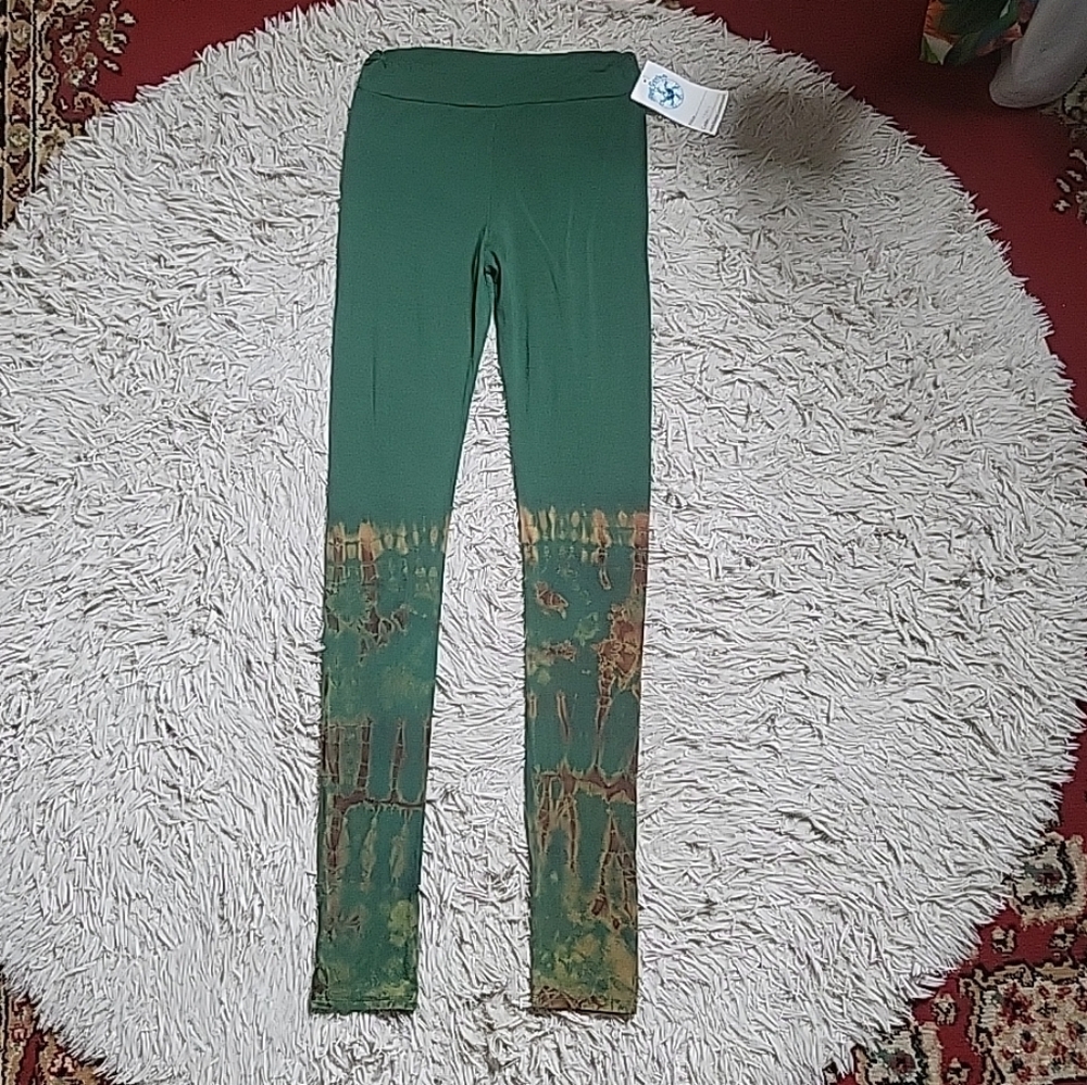 Blue Gecko Yoga Pants Leggings Green Tie Dye Festival Hippie Lounge Chill Relax